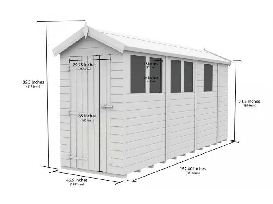 4ft x 13ft Apex Shed