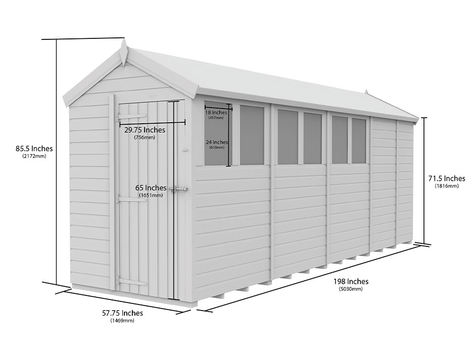 5ft x 17ft Apex Shed