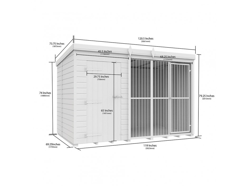 10ft X 6ft Dog Kennel and Run Full Height with Bars