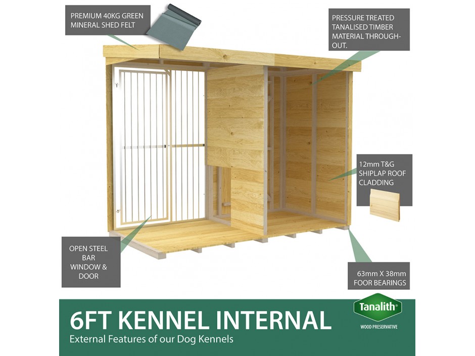 8ft X 6ft Dog Kennel and Run Full Height with Bars