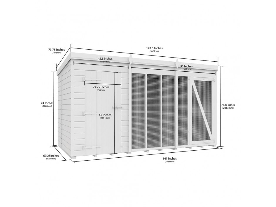 12ft X 6ft Dog Kennel and Run Full Height