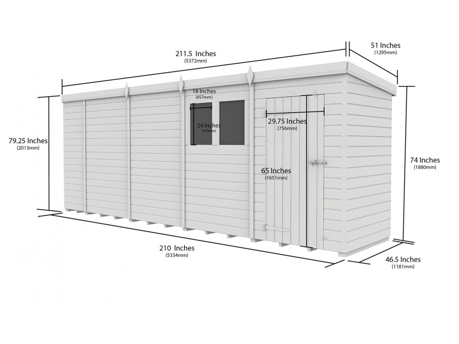 18ft x 4ft Pent Shed