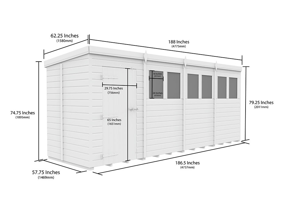 16ft x 5ft Pent Shed