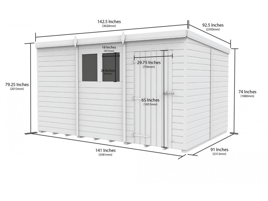 12ft x 8ft Pent Shed