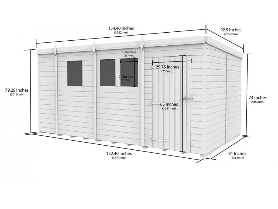 13ft x 8ft Pent Shed