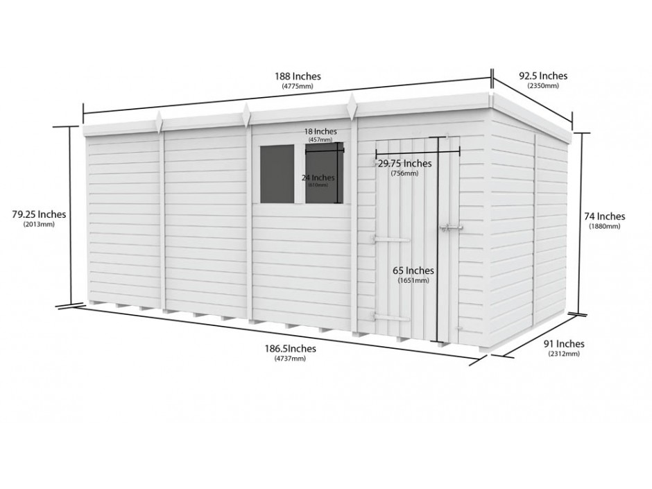 16ft x 8ft Pent Shed