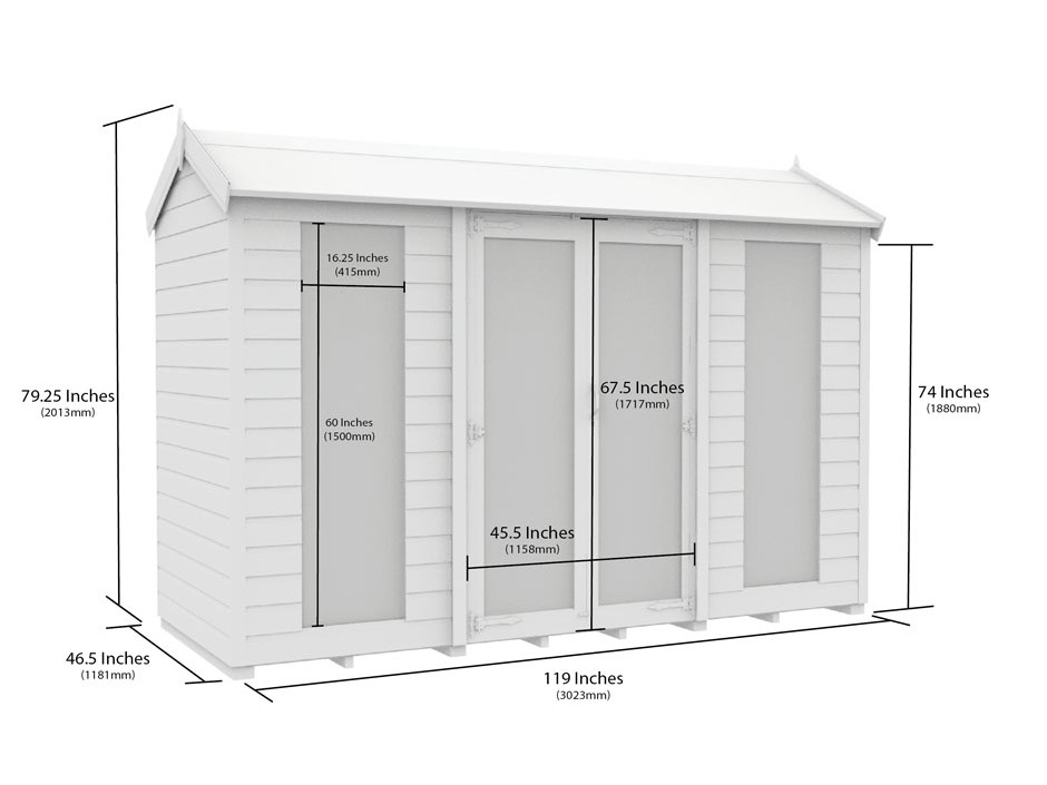 4ft x 10ft Apex Summer House (Full Height Window)