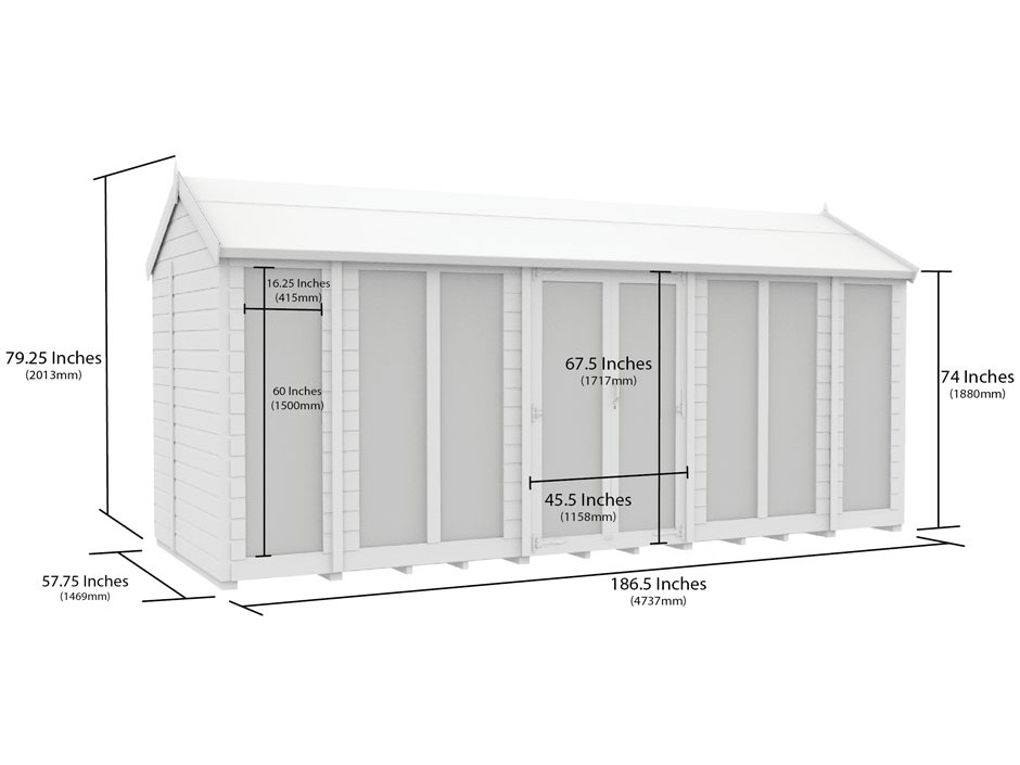 5ft x 16ft Apex Summer House (Full Height Window)