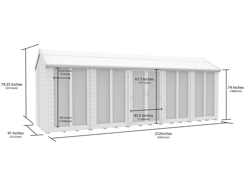 8ft x 20ft Apex Summer House (Full Height Window)