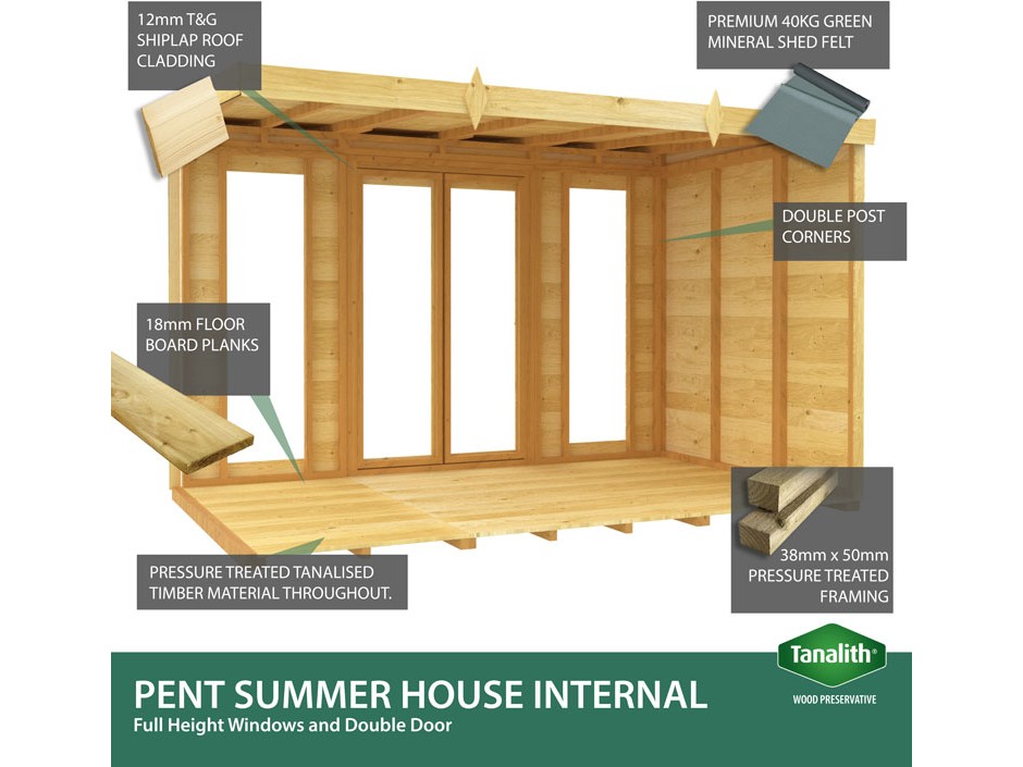 8ft x 10ft Apex Summer House (Full Height Window)