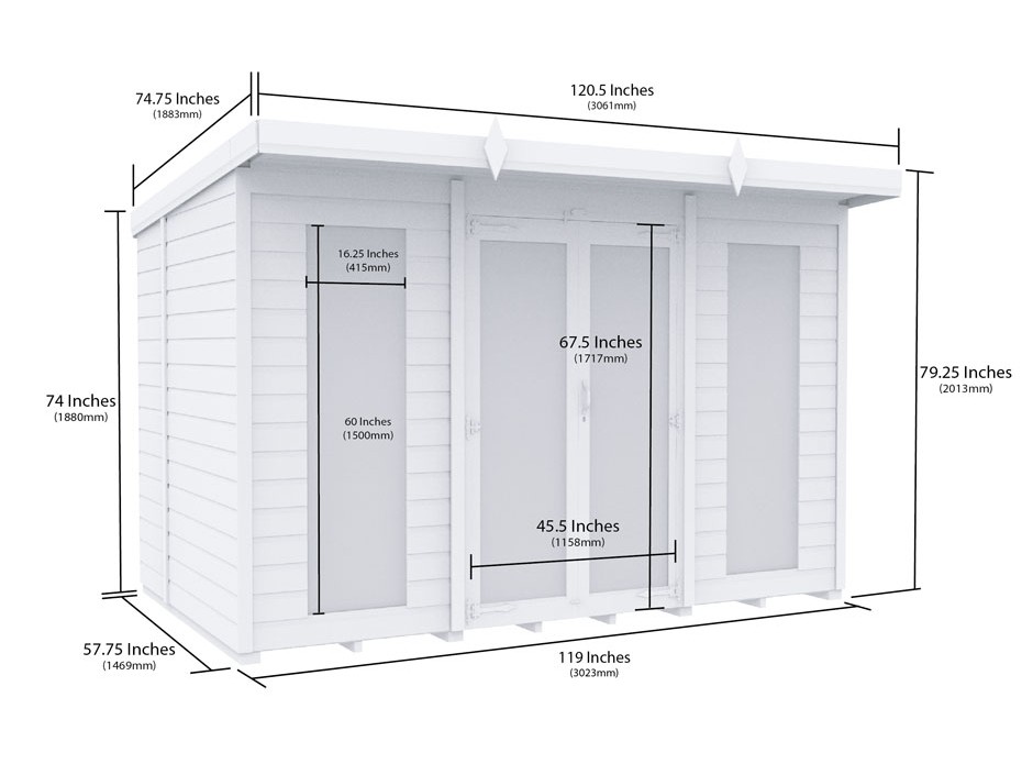 10ft x 5ft Pent Summer House (Full Height Window)