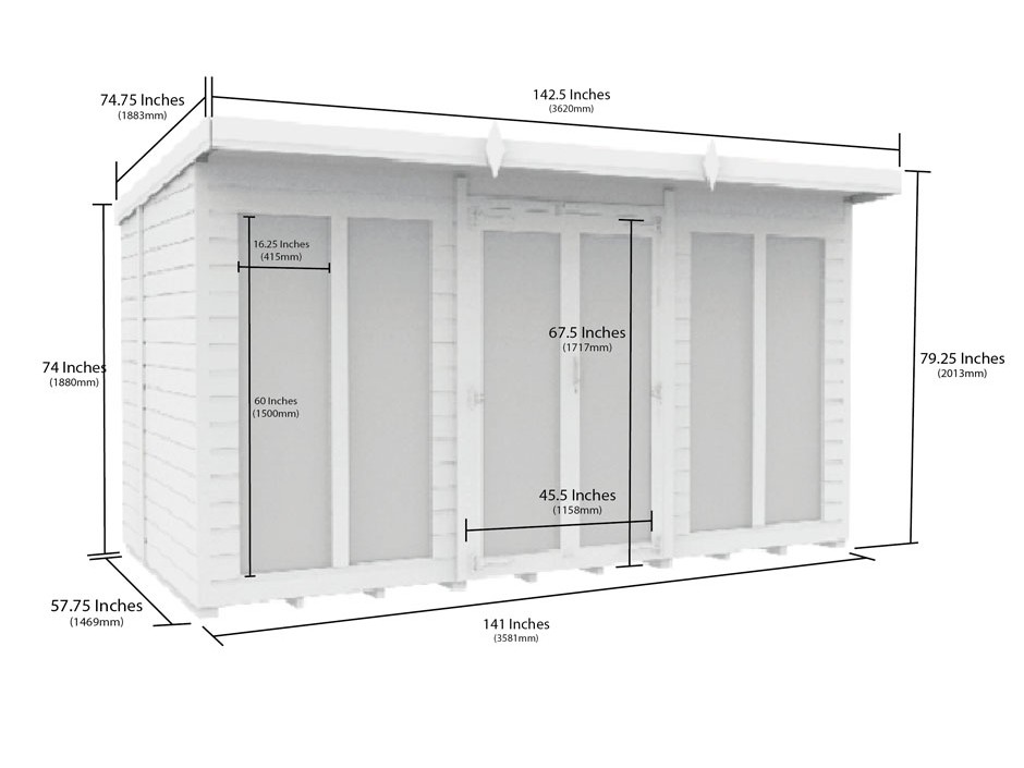 12ft x 5ft Pent Summer House (Full Height Window)