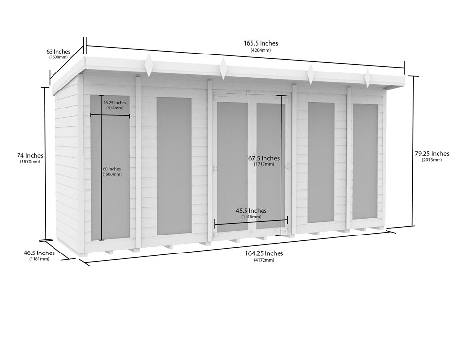 14ft x 4ft Pent Summer House (Full Height Window)