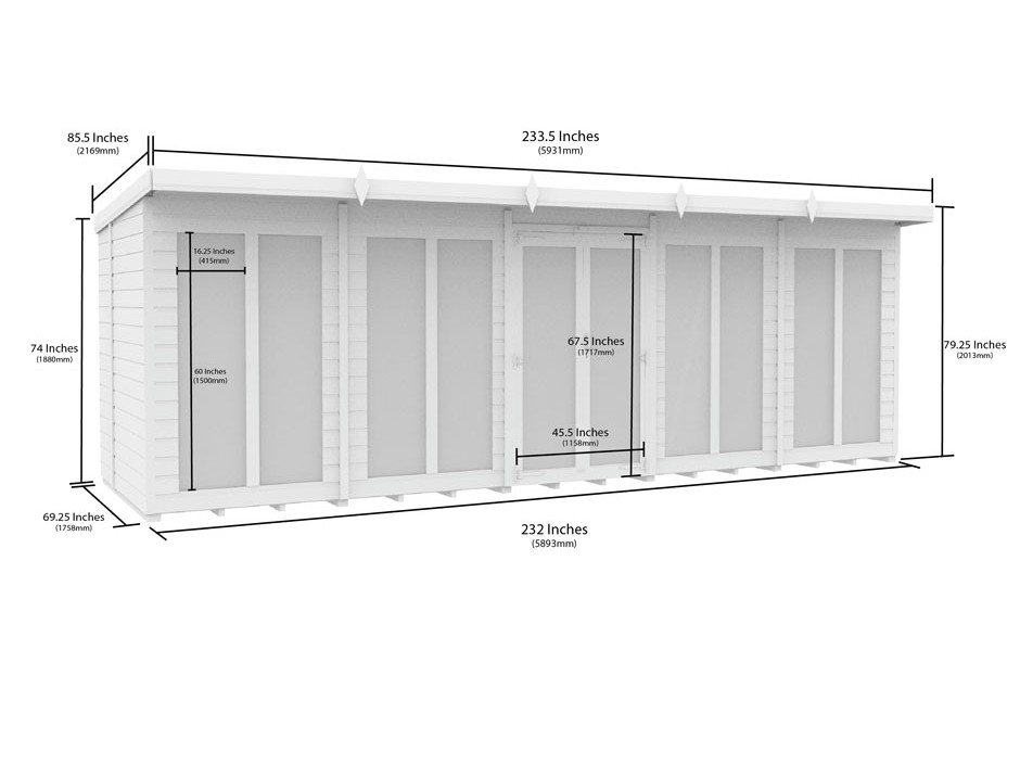 20ft x 6ft Pent Summer House (Full Height Window)