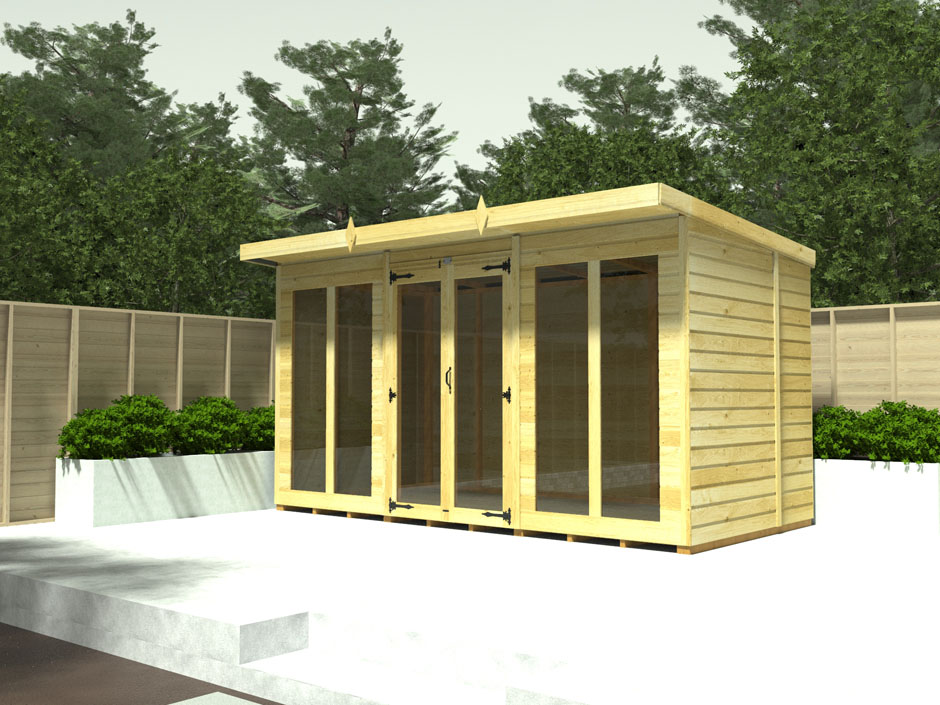 20ft x 8ft Pent Summer House (Full Height Window)