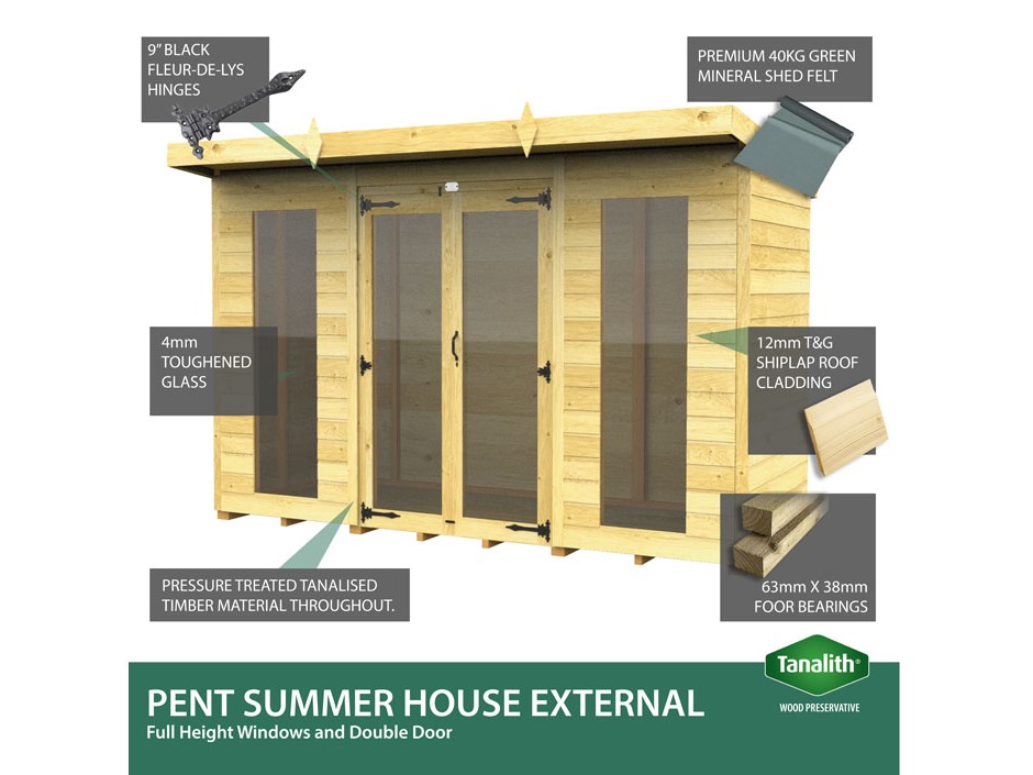 10ft x 6ft Pent Summer House (Full Height Window)