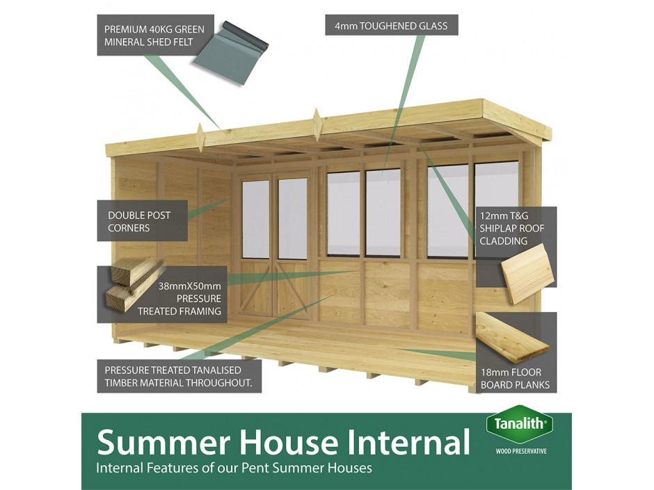 12ft x 8ft Pent Summer House